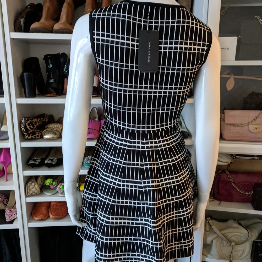 ZARA Black White Knit Fit and Flare Mini Dress NEW - Picture 6 of 7